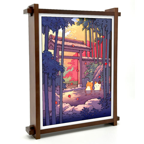 'Fox and Cat at the Onsen' Shadow Box