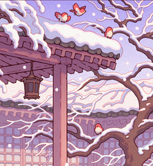 **Pre-Order** 'Fox and Cat, Green Tea in Snow' Wall Scroll