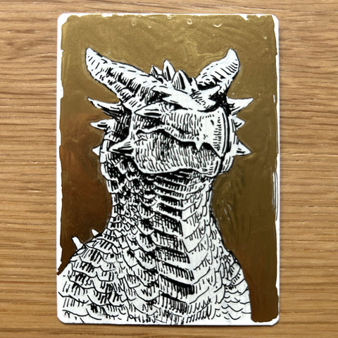 Hand Painted AP Card: Golden Pen and Ink Dragon